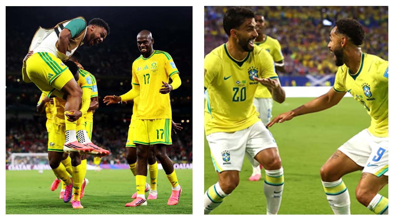 bafana bafana and brazil celebrating goals at wc 26
