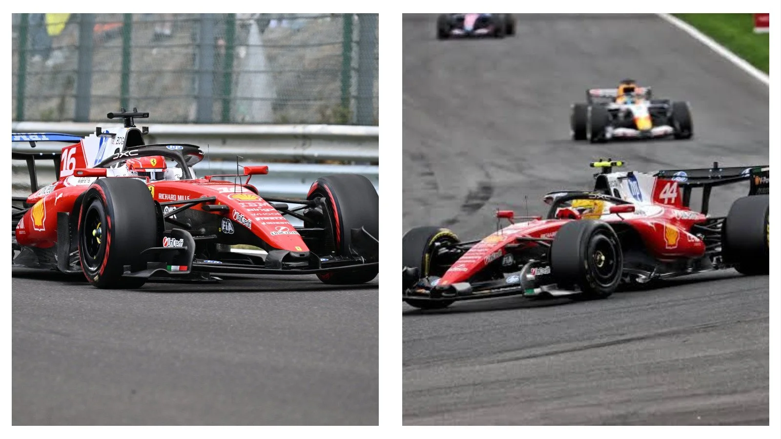 Ferrari cars in action at the Belgian Grand Prix