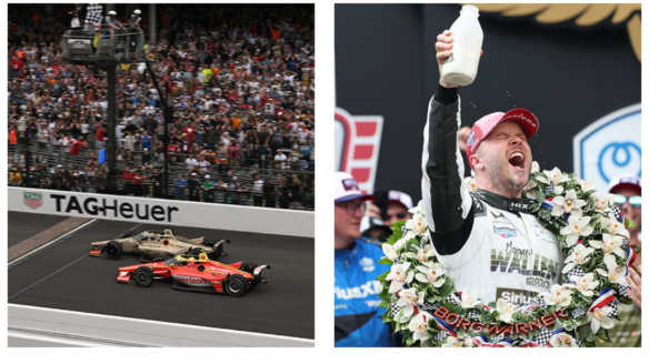 Felix Rosenqvist celebrates winning the closest Indy 500 in history