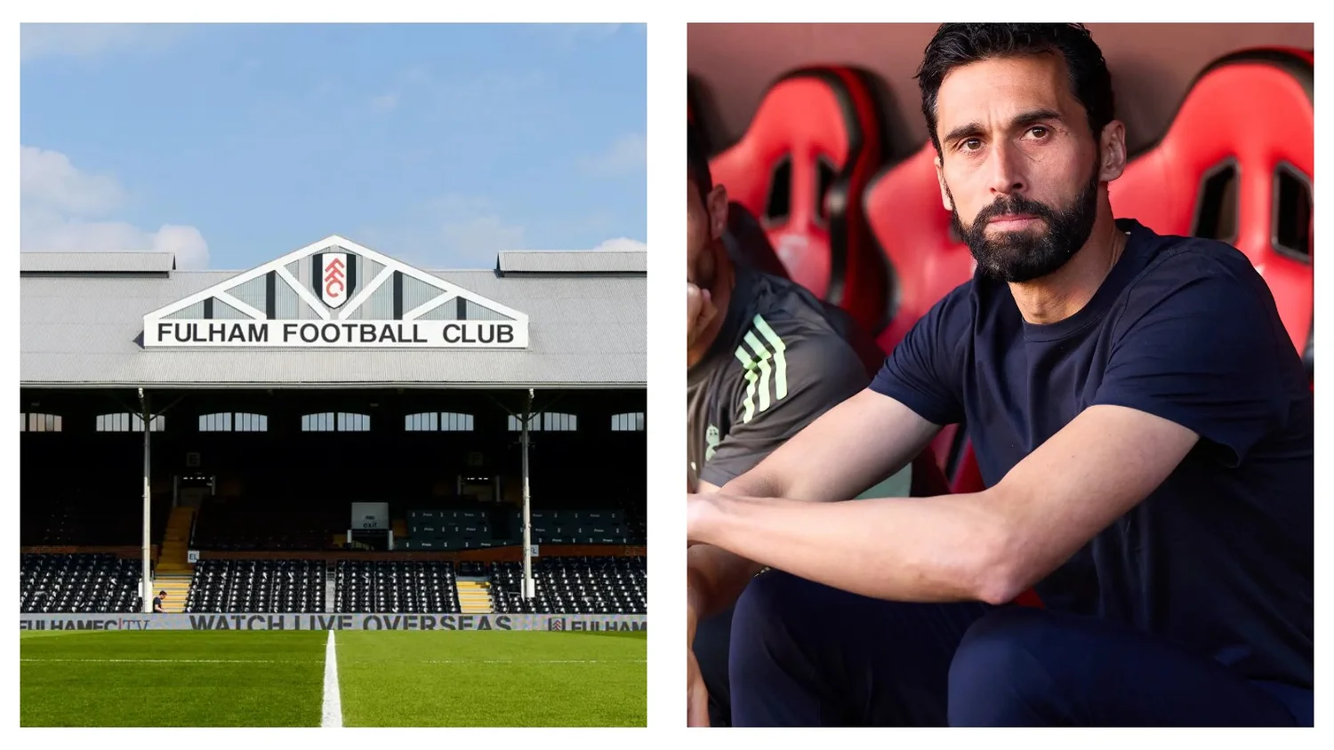 Fulham Football Club stadium and coach sitting on the sidelines